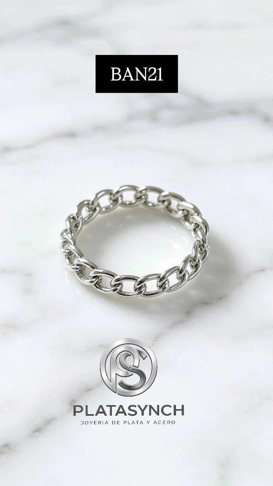 BAN21 - Anillo Brass plateado, eslabon delgado