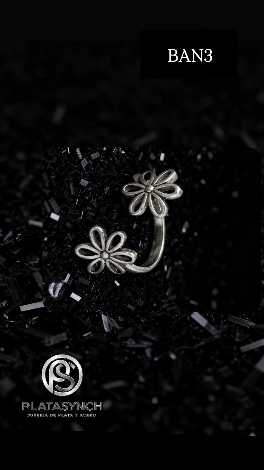 BAN3 - Anillo Brass- Retro plateado 2 flores