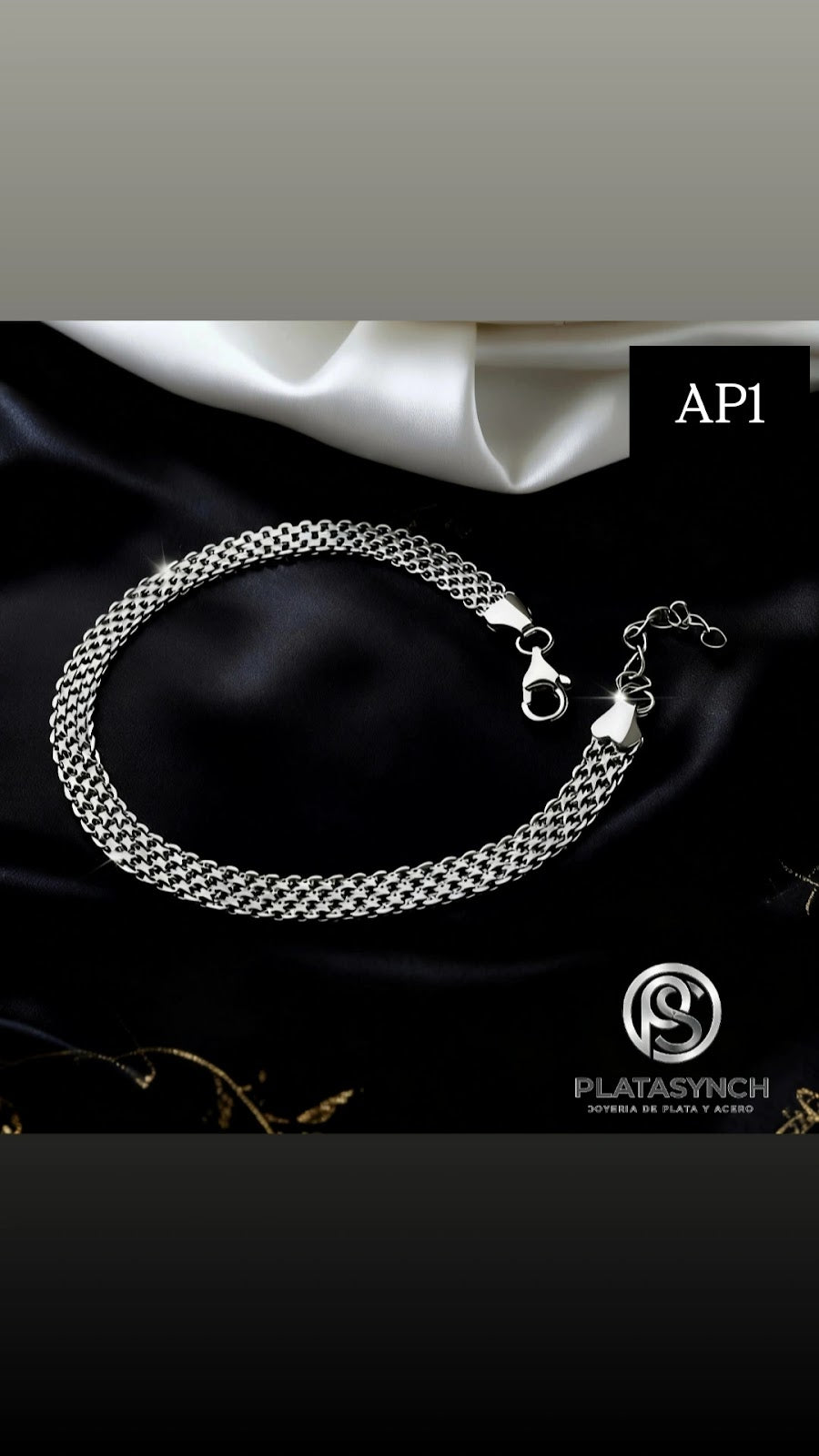 AP1 - Pulcera acero plateado, tejido de malla