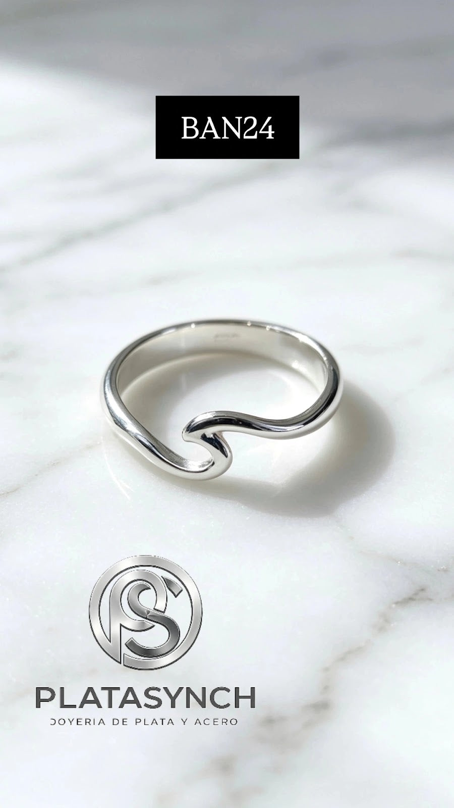 BAN24 - Anillo Brass plateado de ola