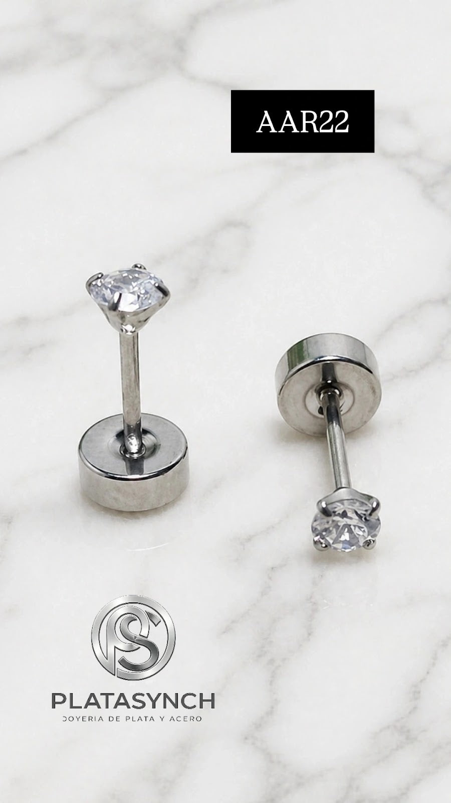 AAR22 - Aretes Acero de tuerca cristal transparente