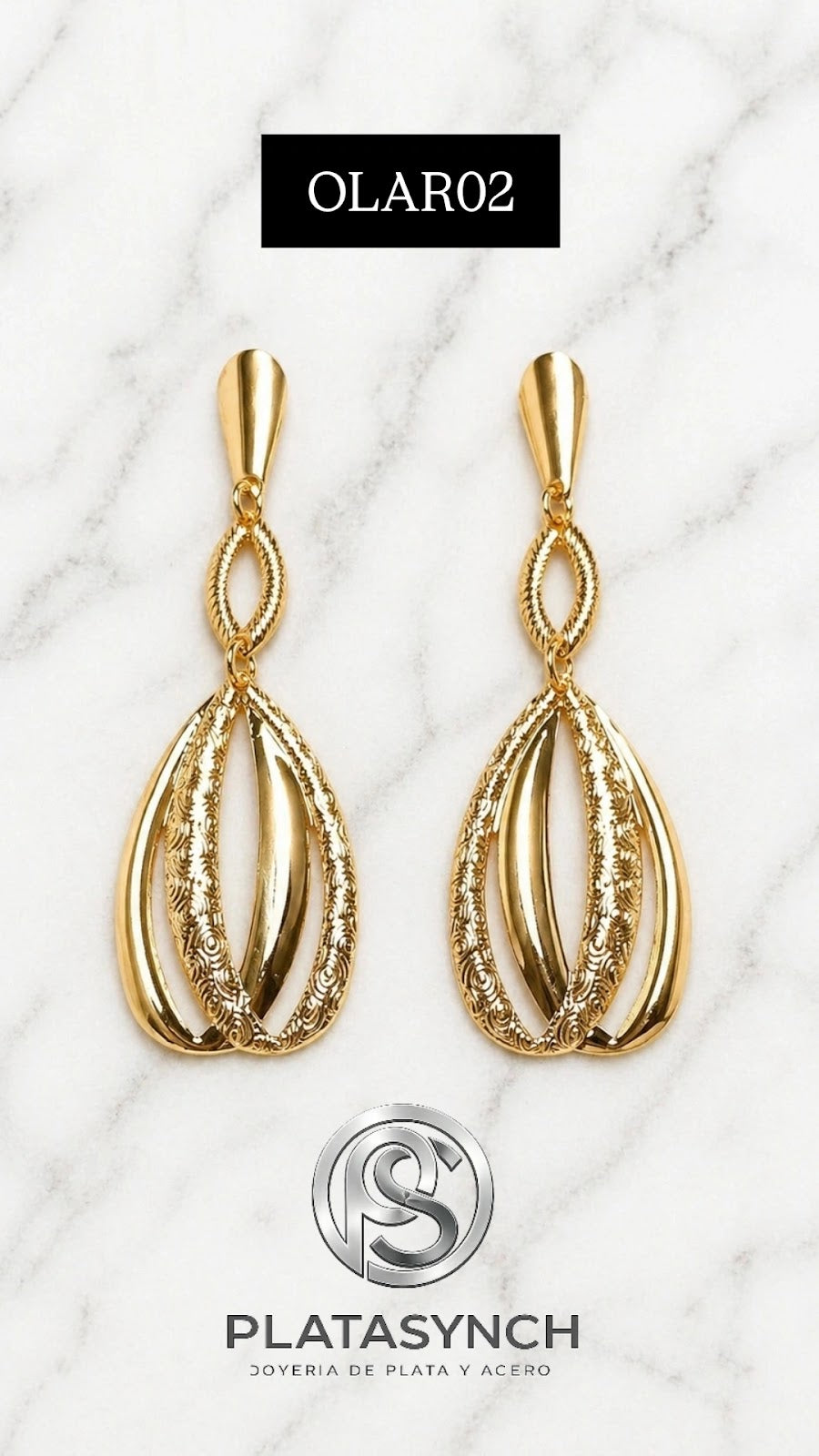 OLAR02 - Aretes oro laminado largos dorados - doble