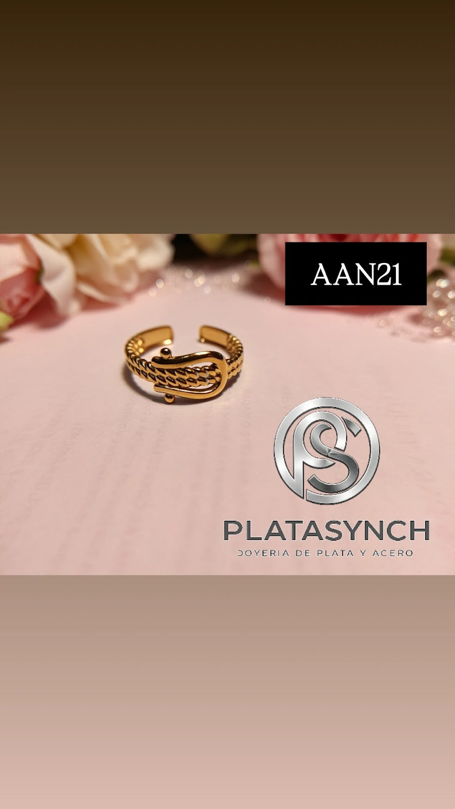 AAN21 - Anillo Acero Dorado, Hebilla