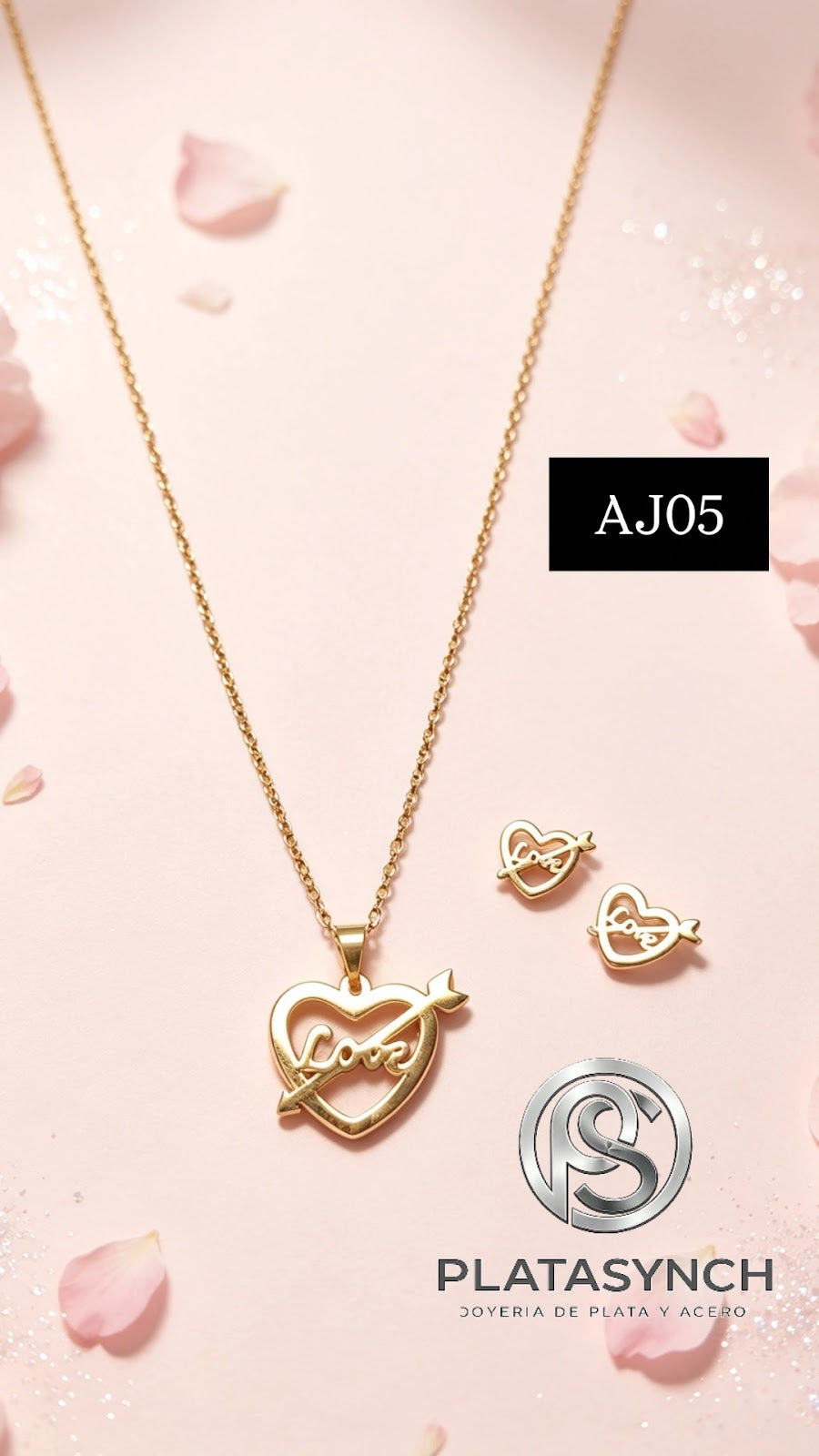 AJ05 - Conjunto de collar y aretes Acero dorado