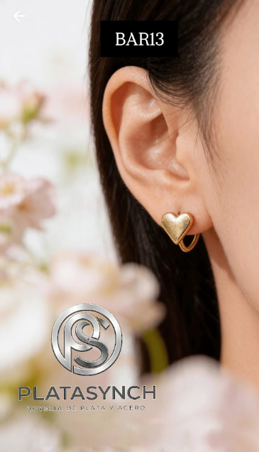 BAR13 - Aretes Brass dorado de palito de corazon C
