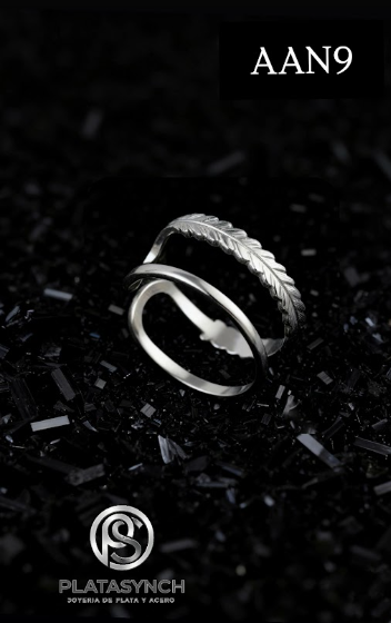 AAN9 - Anillo acero plateado 2 lineas - lisa y corazones