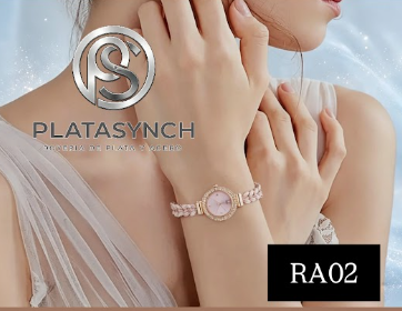 RA02 - Reloj Pulcera acero Rosa- correa de cristales forma de pluma y hoja