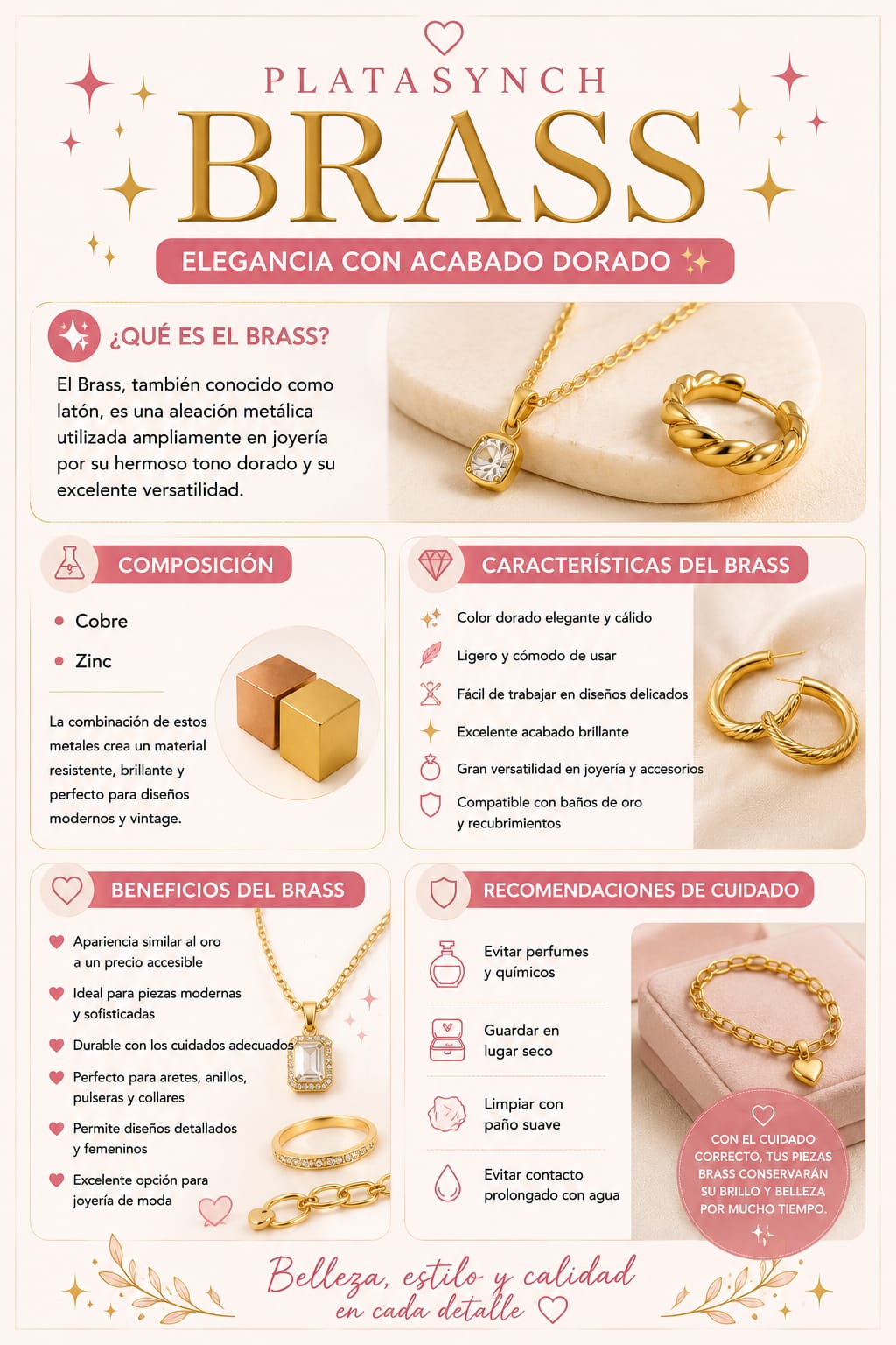 Joyería en Brass o Latón: Tono dorado único