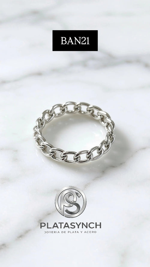BAN21 - Anillo Brass plateado, eslabon delgado