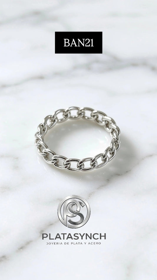 BAN21 - Anillo Brass plateado, eslabon delgado