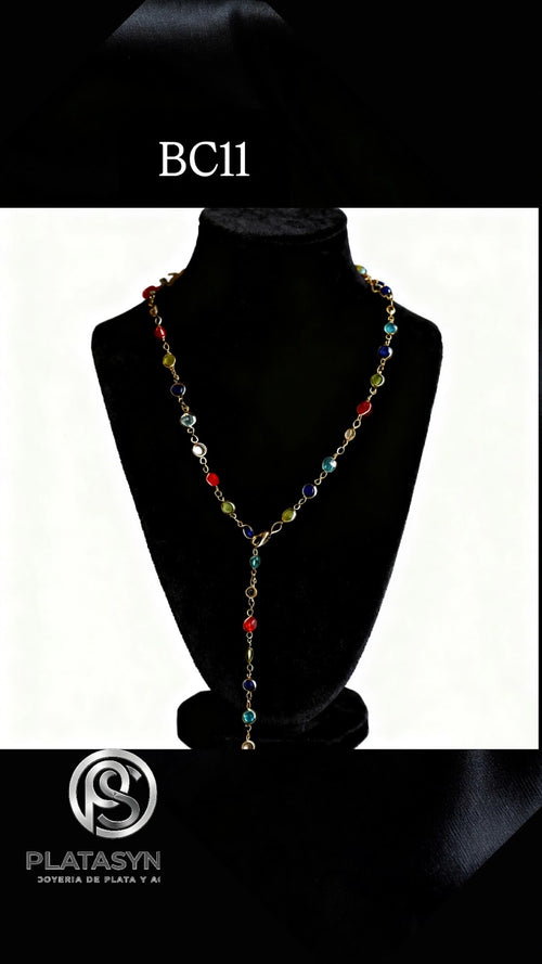 BC11 - Collar brass dorado cristales colores