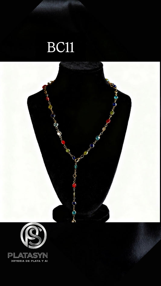 BC11 - Collar brass dorado cristales colores