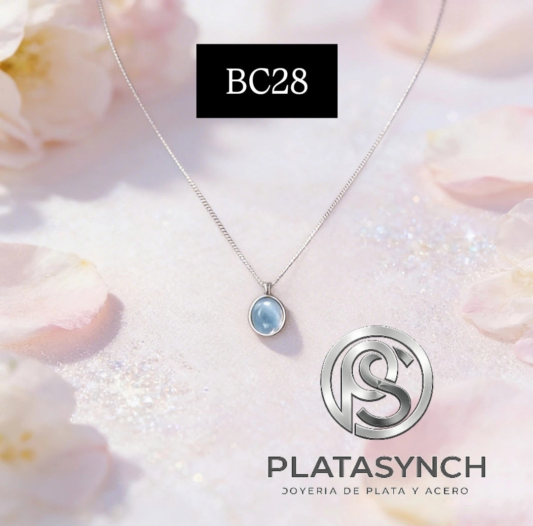 BC28 - Collar brass plateado Piedra acuaragema