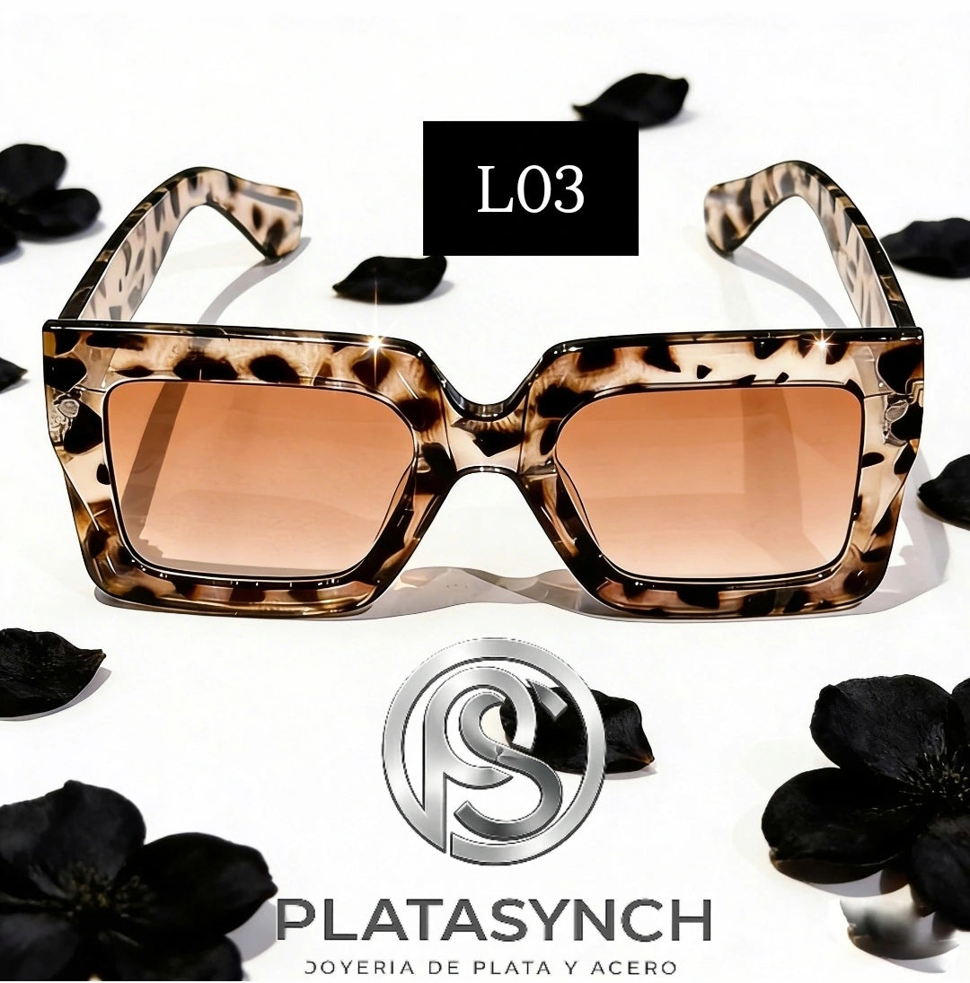 L03 - Gafas - Cuadradas Extragandes Negras animal print cafe
