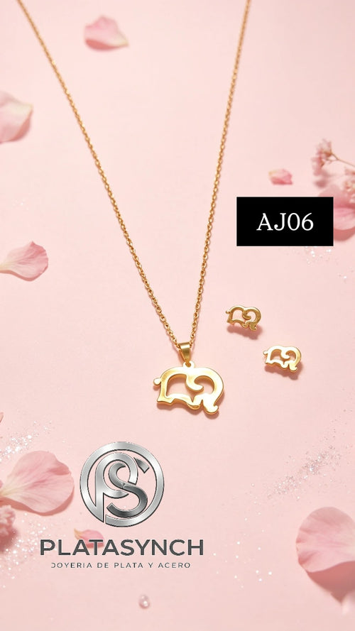 AJ06 - Conjunto de collar y aretes Acero dorado