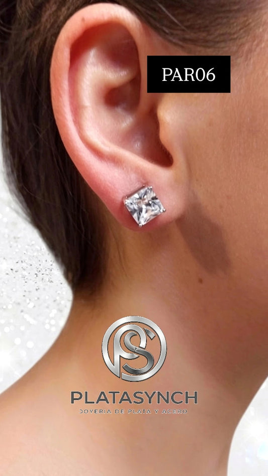 PAR06 - Pendientes Plata 925, Cuadrado simple
