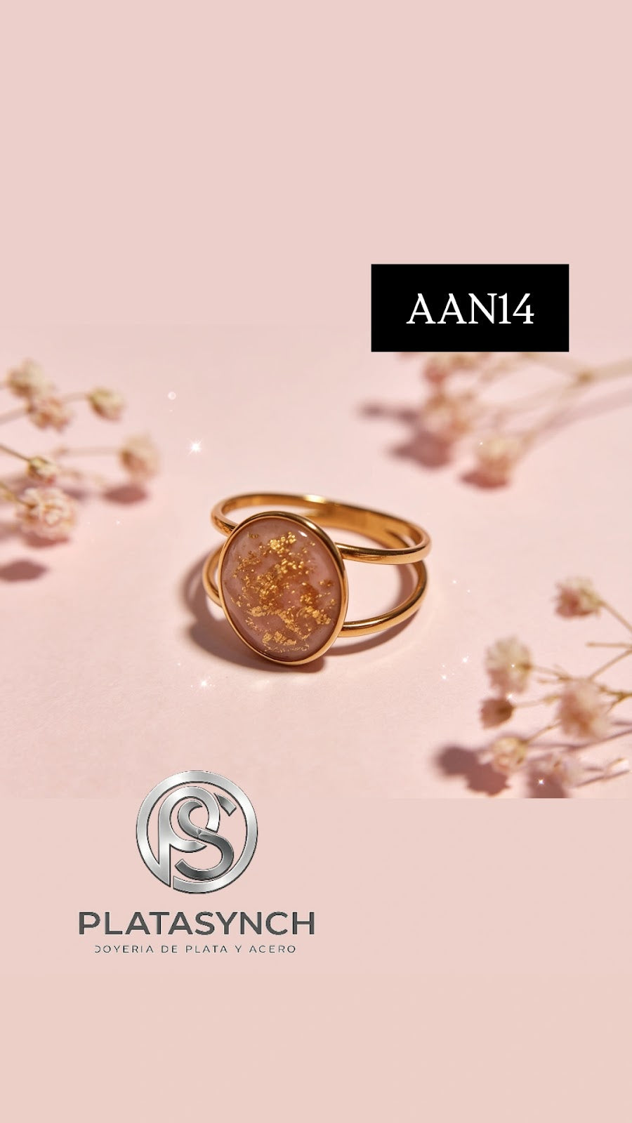 AAN14 - Anillo Acero dorado - ovalado Rosa Oro