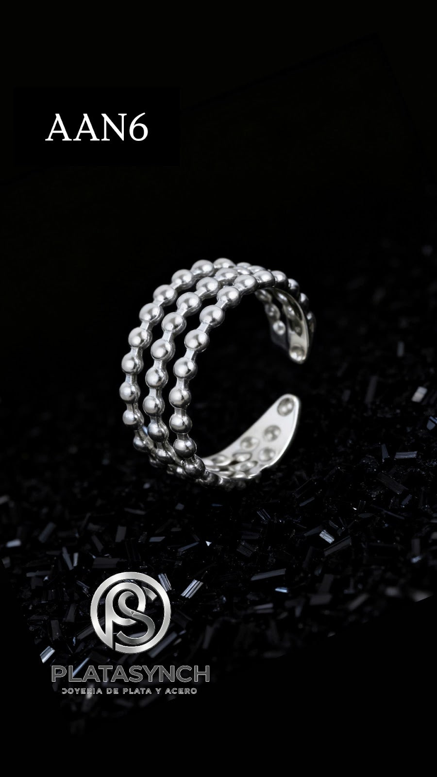 AAN6 - Anillos acero plateado 3 lineas punto redondo