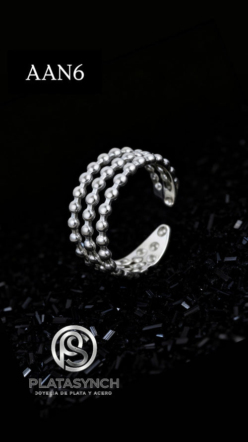 AAN6 - Anillos acero plateado 3 lineas punto redondo