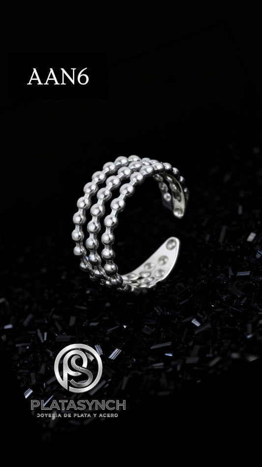 AAN6 - Anillos acero plateado 3 lineas punto redondo