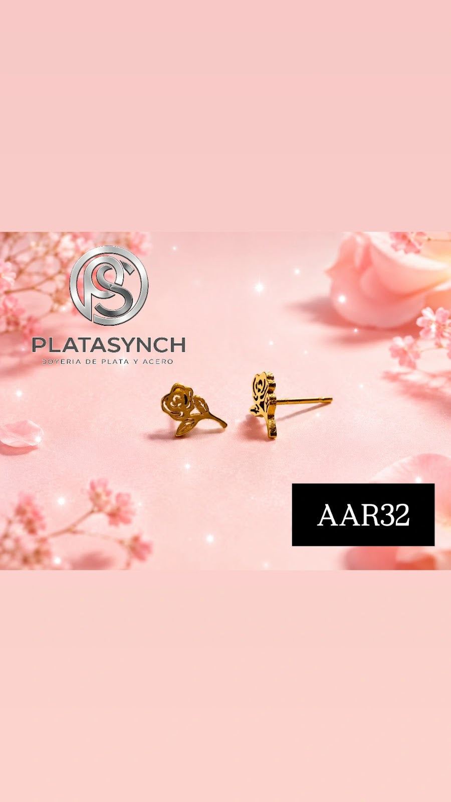 AAR32 - Aretes acero dorado rosa