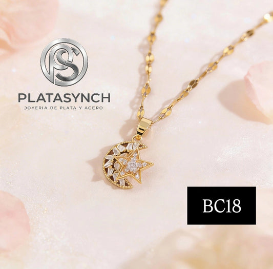 BC18 - Collar brass dije giratorio Luna y estrella