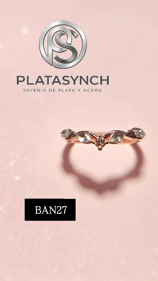 BAN27 - Anillo Bras circoneas transparentes forma de V