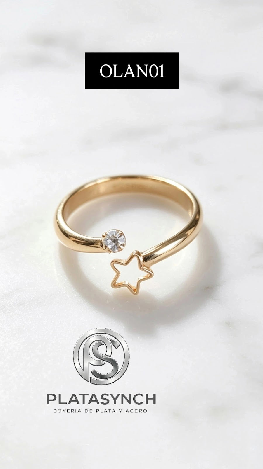 OLAN01 - Anillo Oro laminado Estrella - Cristal