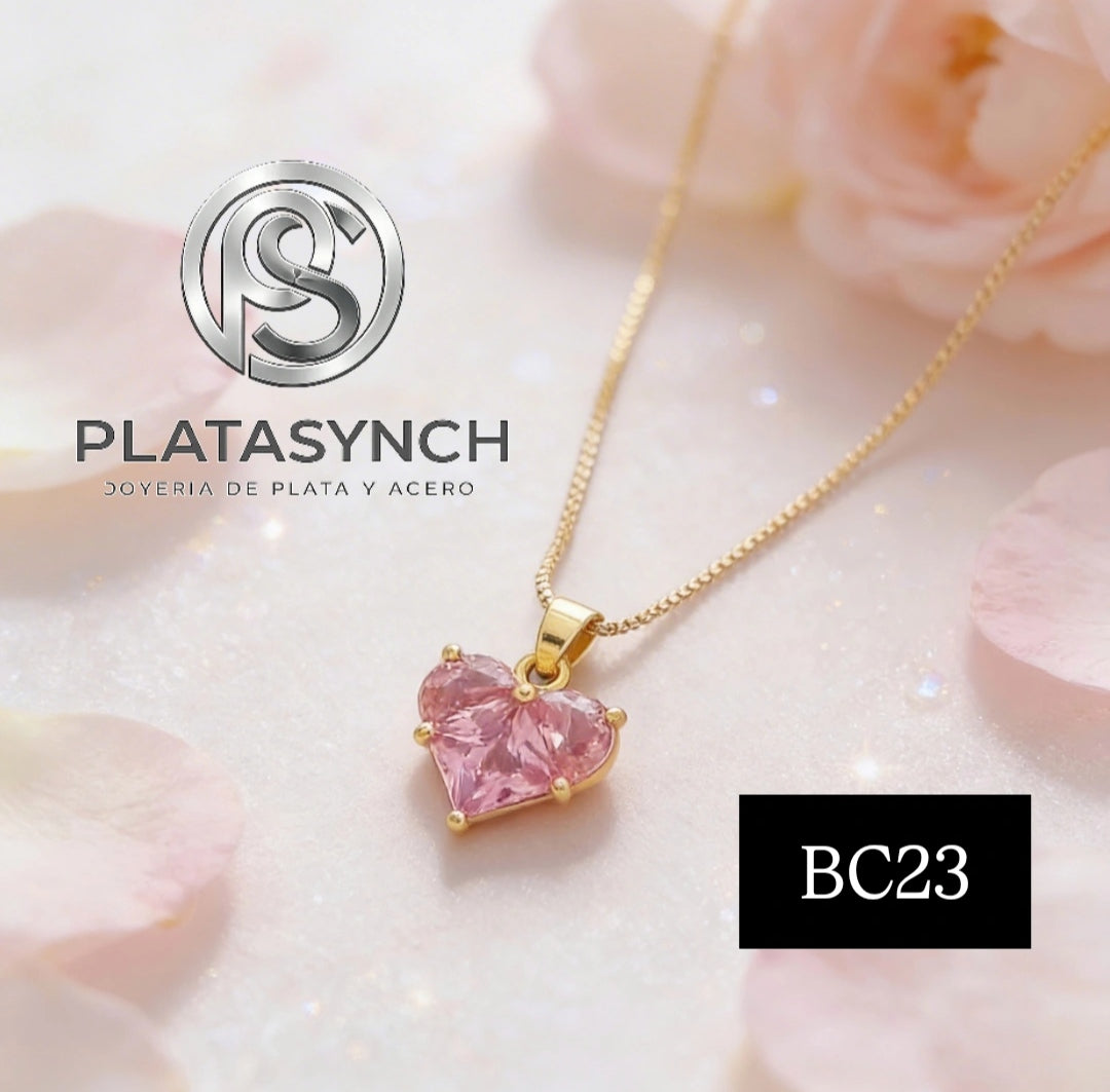 BC23 - Collar brass dorado Y2K Corazon rosa