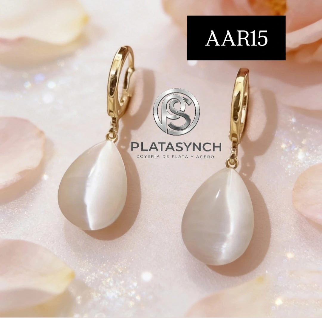 AAR15 Argollas acero de doble cara Blanco forma lagrima ojo de gato