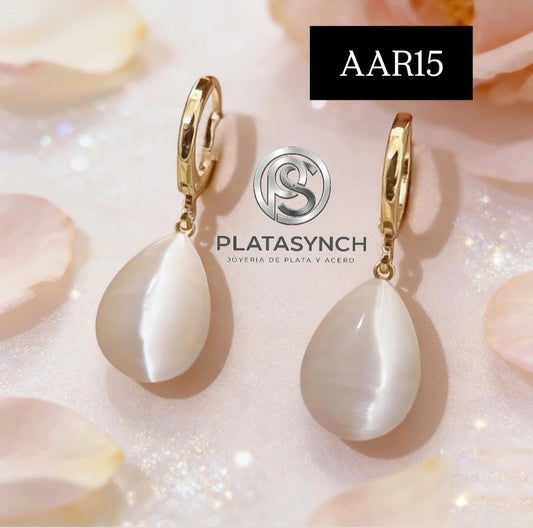 AAR15 Argollas acero de doble cara Blanco forma lagrima ojo de gato