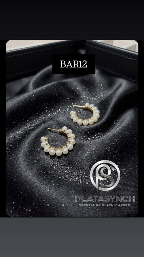 BAR12 - Aretes Brass dorado de palito de perlas 1 linea