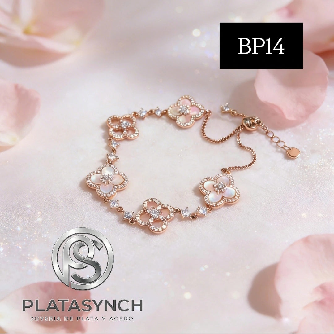 BP14 - Pulcera brass dorado Qimeng sweet cherry Rosa - ahuecada