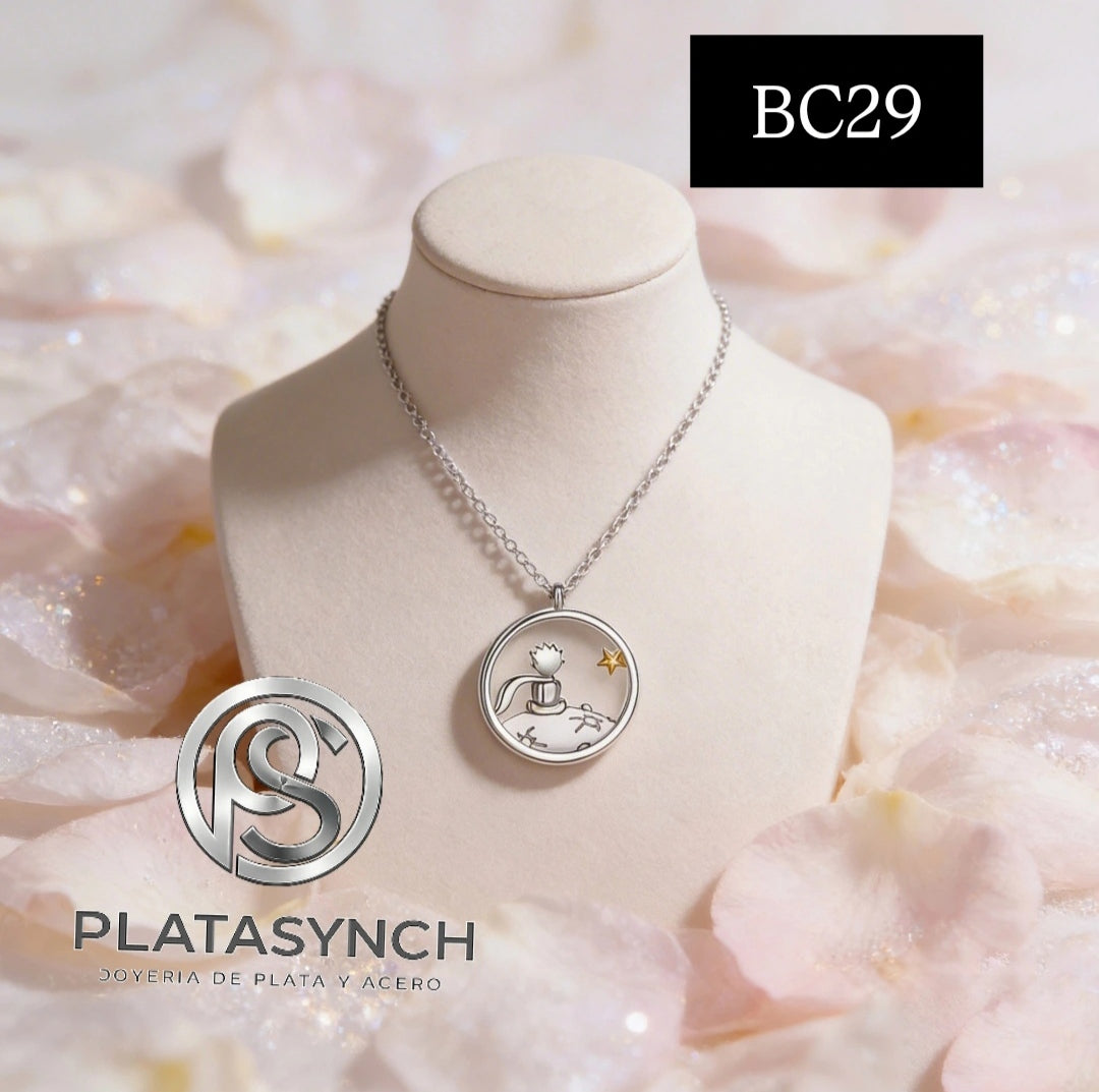BC29 - Collar brass plateado dije el principito Plateado