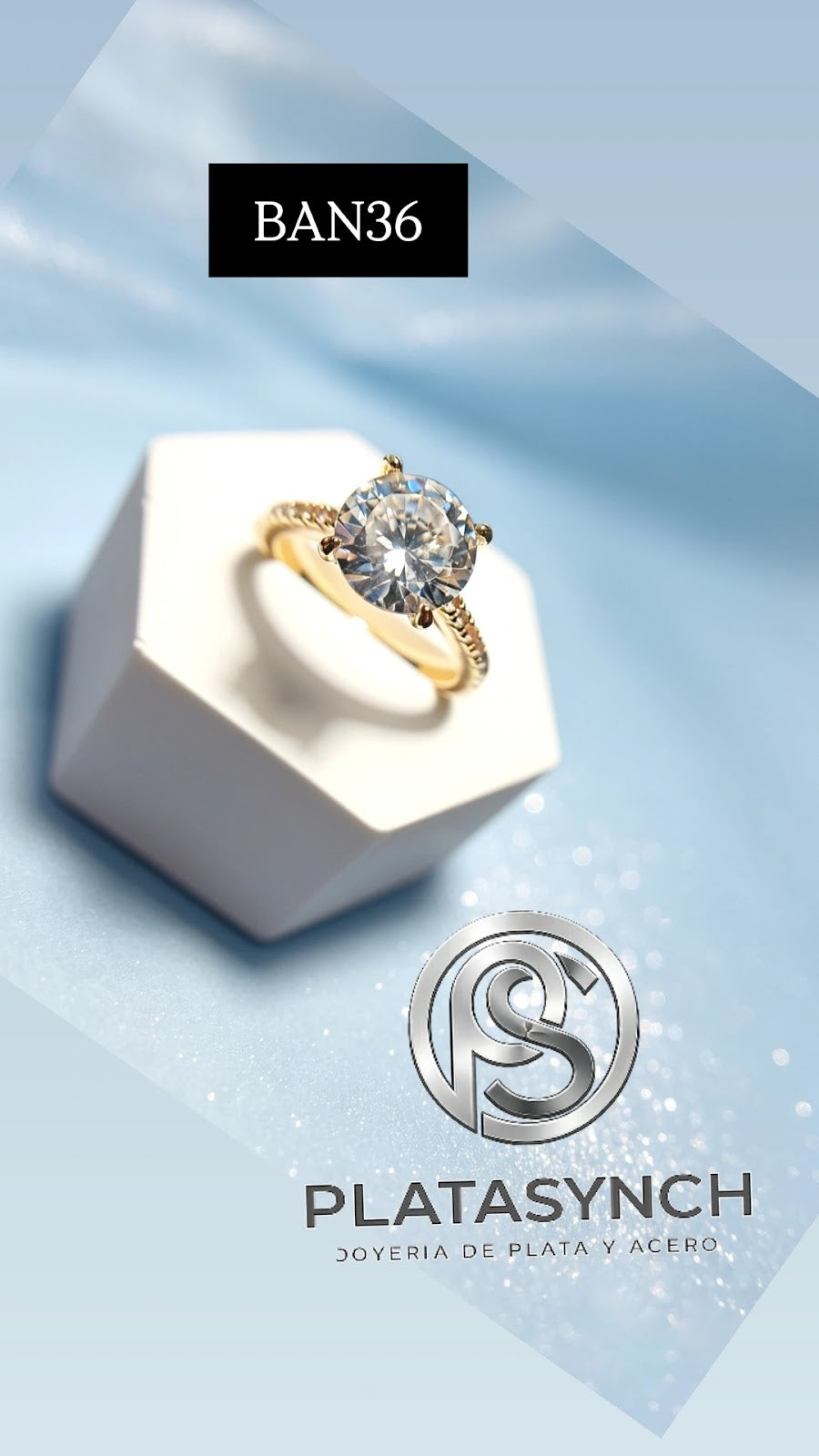 BAN36 - Anillo Brass Circonea dorado - Princesa