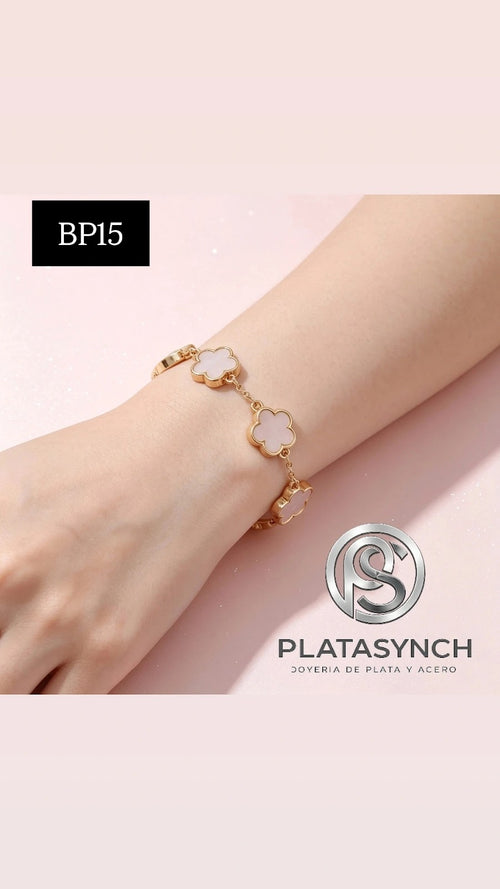 BP15 - Pulsera brass dorado Vanclif Blanca