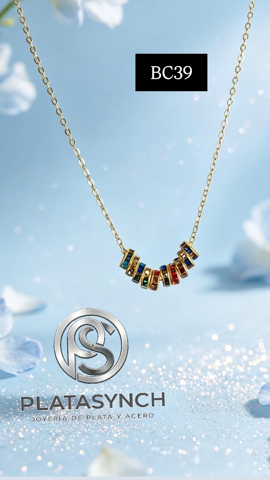 BC39 - Collar Brass 10 piezas movibles de colores -oro