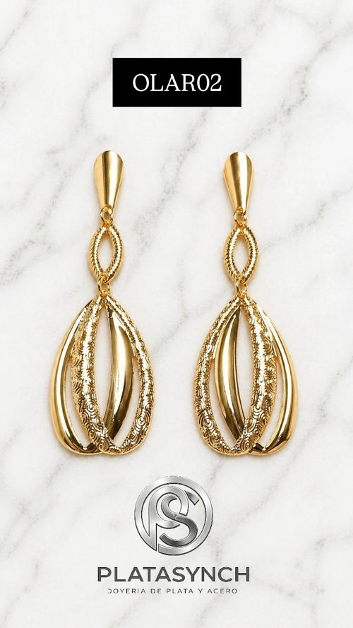 OLAR02 - Aretes oro laminado largos dorados - doble