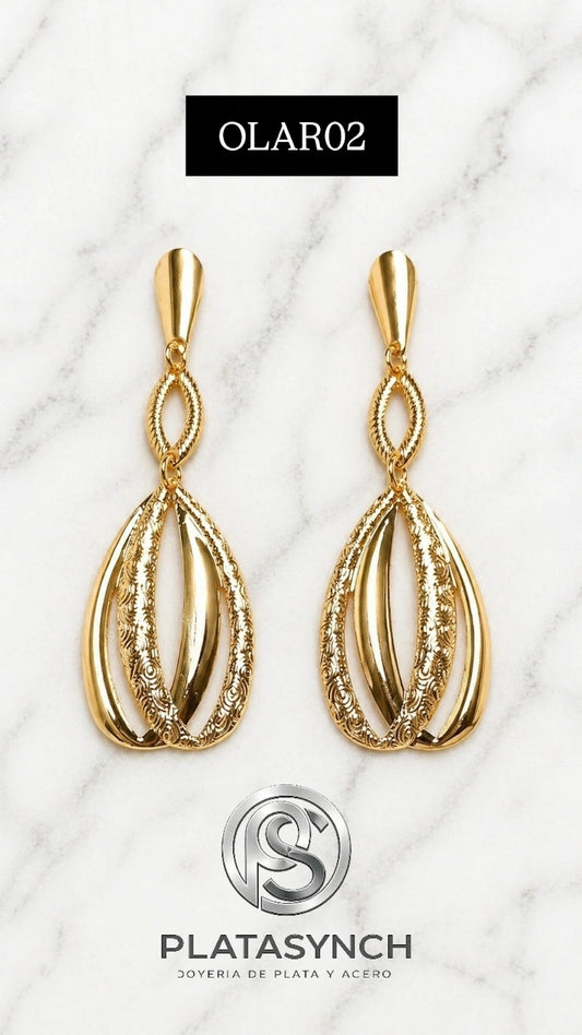 OLAR02 - Aretes oro laminado largos dorados - doble