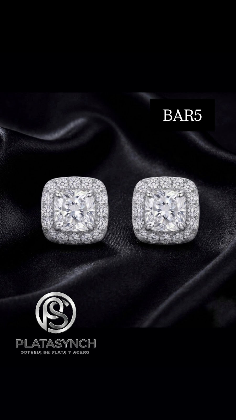 BAR5 - Aretes Brass plateado Circonea Cubica cuadrada con mini circoneas cubicas