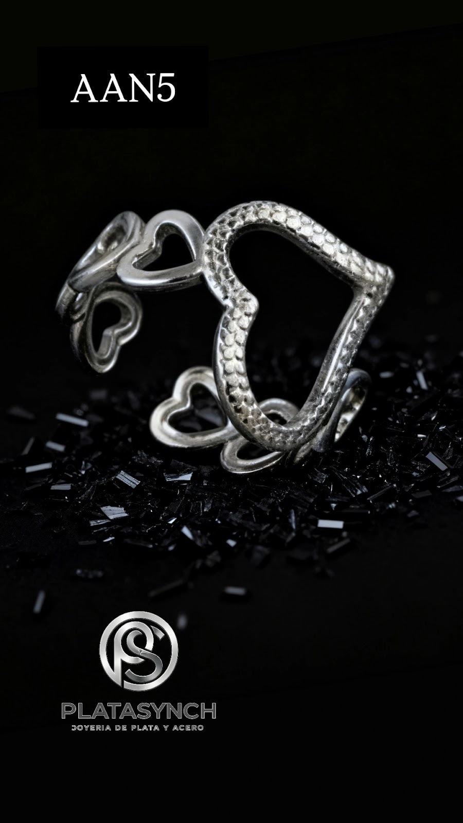 AAN5 - Anillos Acero plateado Corazon hueco