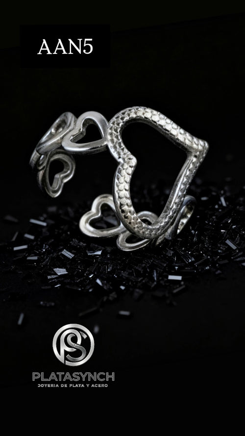 AAN5 - Anillos Acero plateado Corazon hueco
