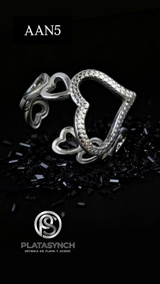AAN5 - Anillos Acero plateado Corazon hueco