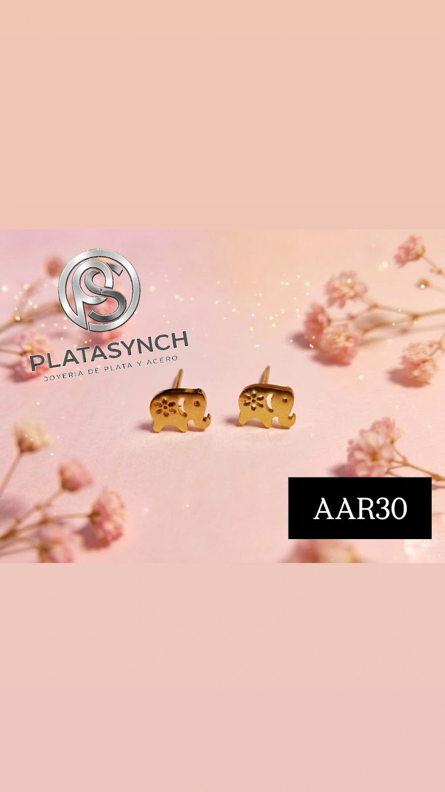 AAR30 - Aretes acero dorado elefante