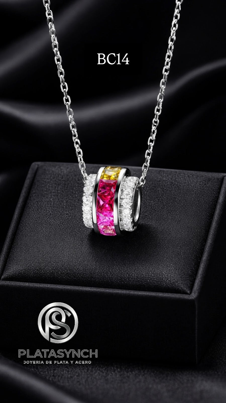 BC14 - Collar brass plateado dije giratorio circular de colores