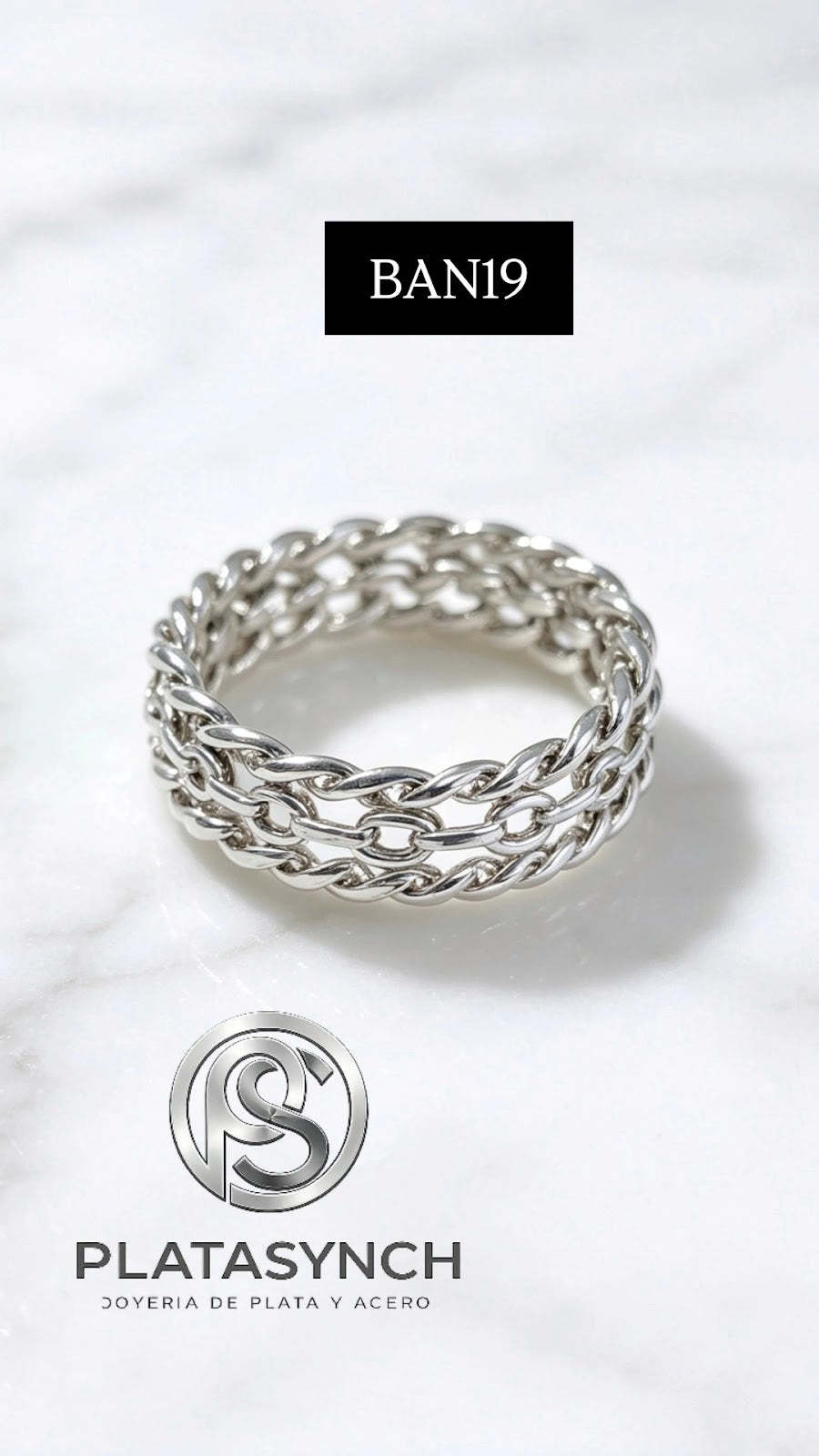 BAN19 - Anillo Brass plateado, 3 en uno