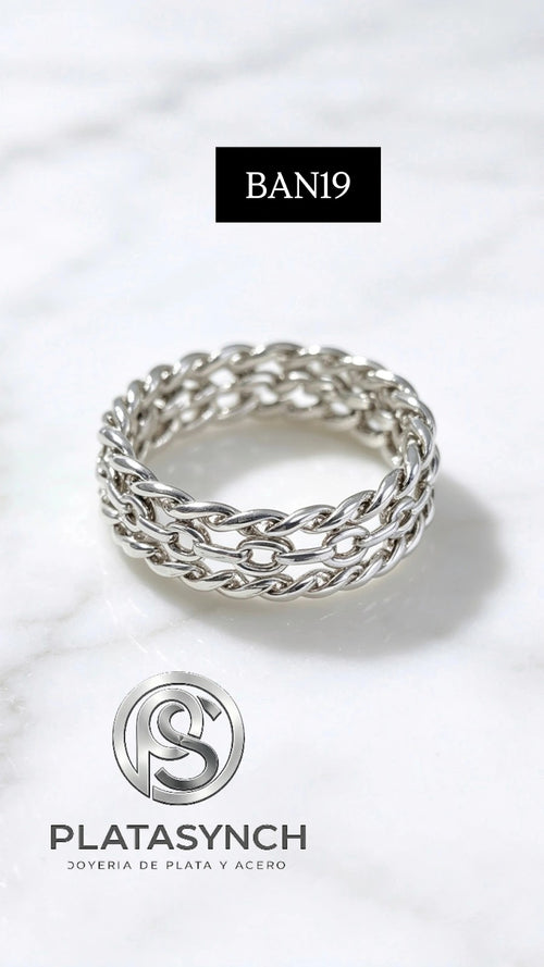 BAN19 - Anillo Brass plateado, 3 en uno