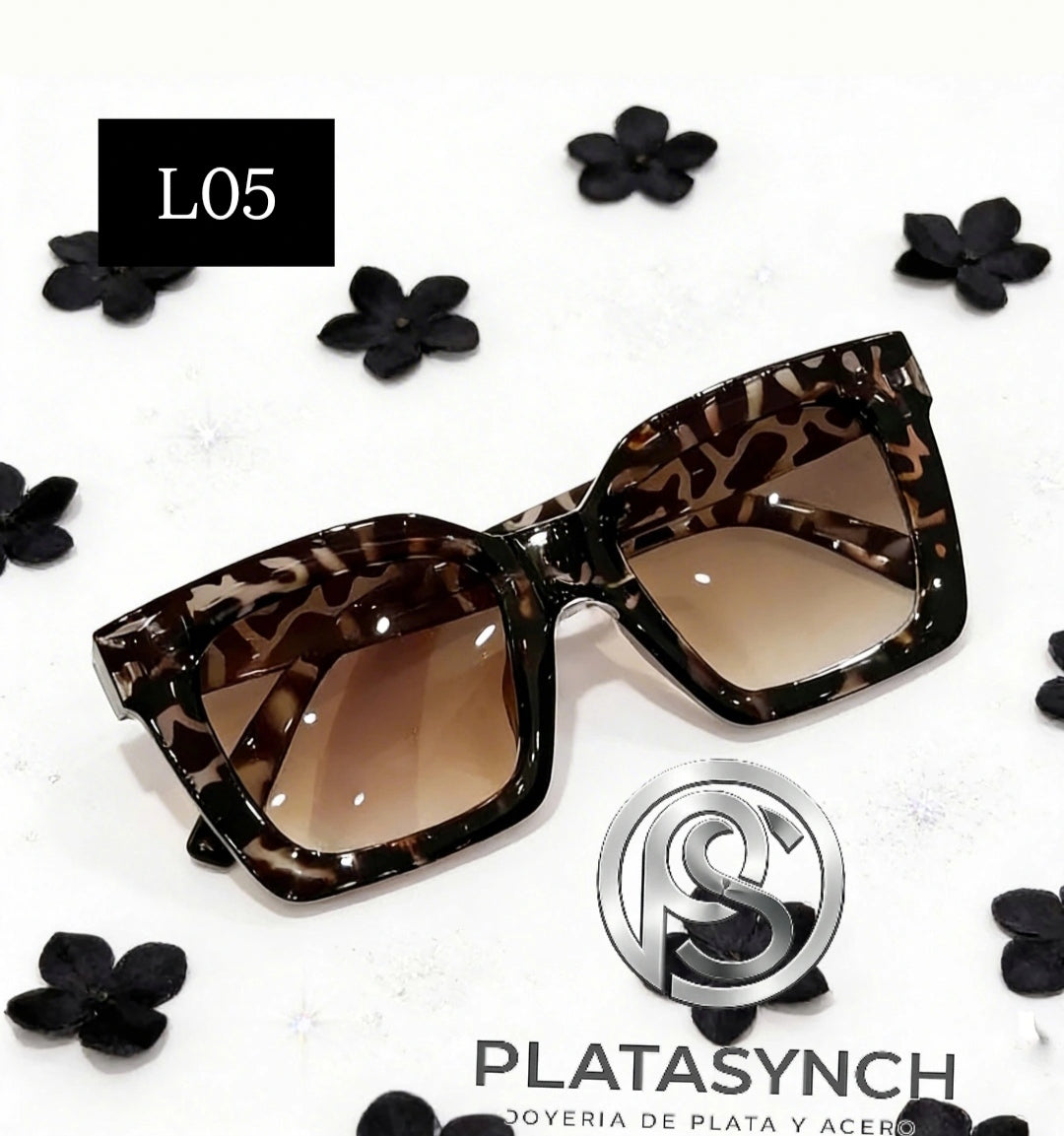 L05 - Gafas - Y2K Cuadradas animal print negra con 3 puntos
