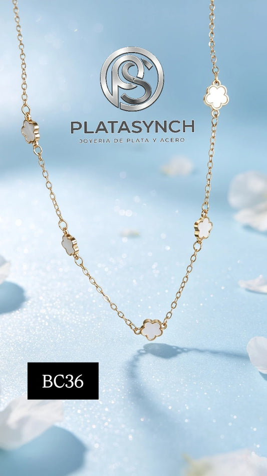 BC36 - Collar - Brass Vanclif 5 flores blanca