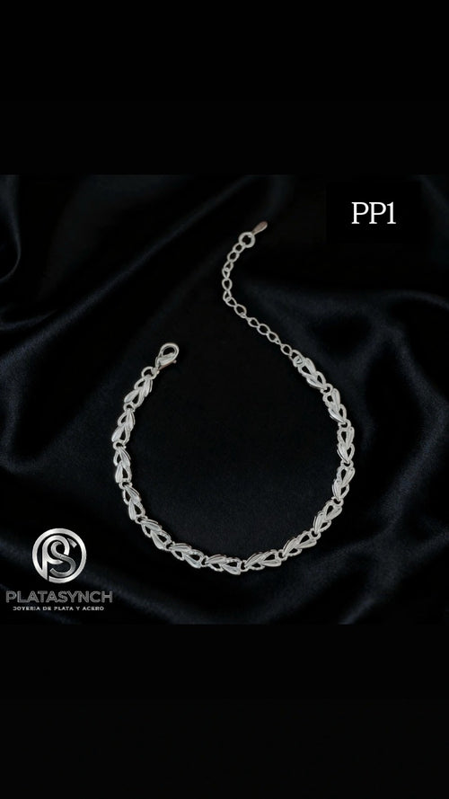 PP1 - Pulcera plata 925 eslabones de corazon hueco